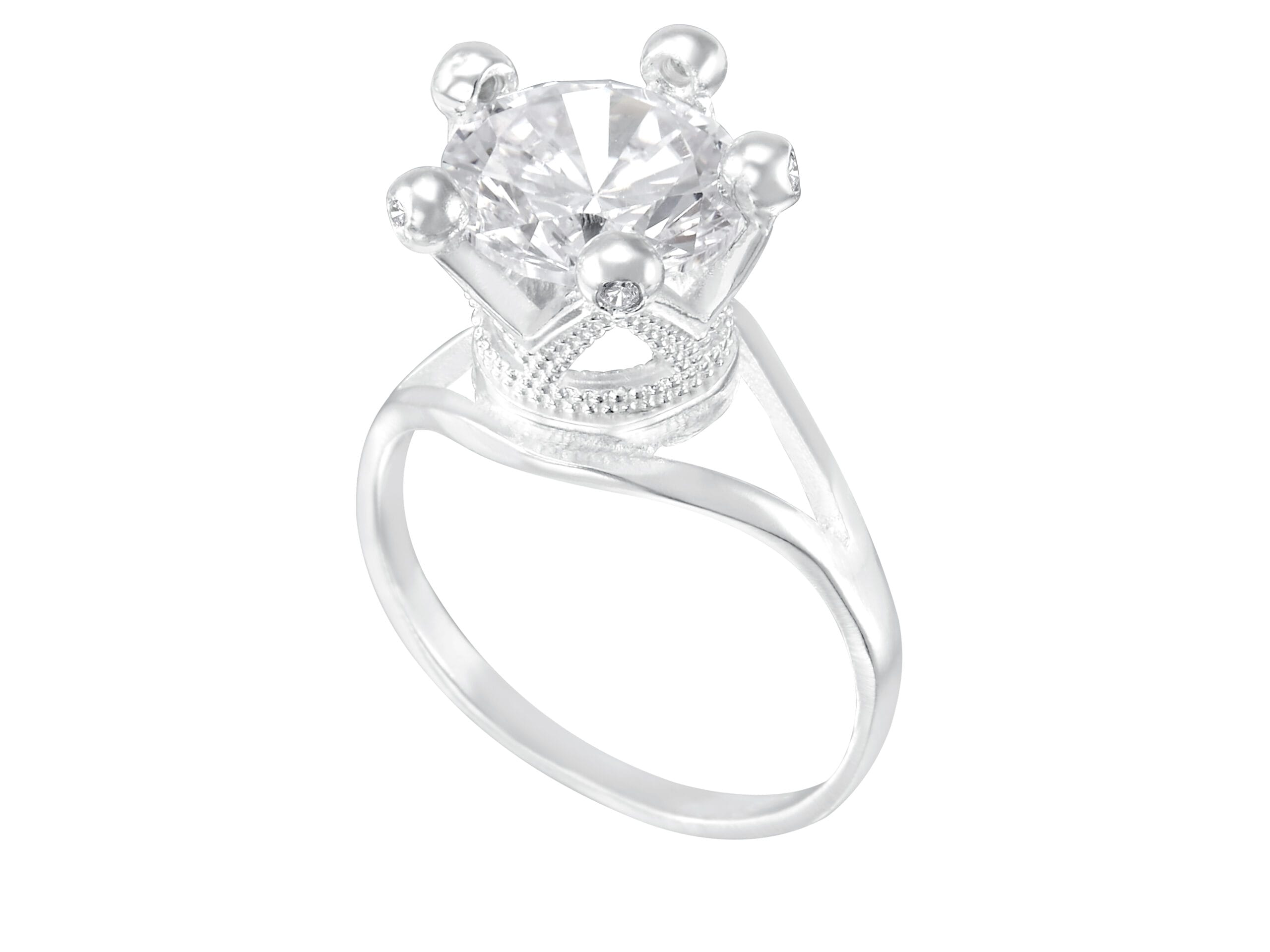Anillo Corona y Zirconia Blanca Grande