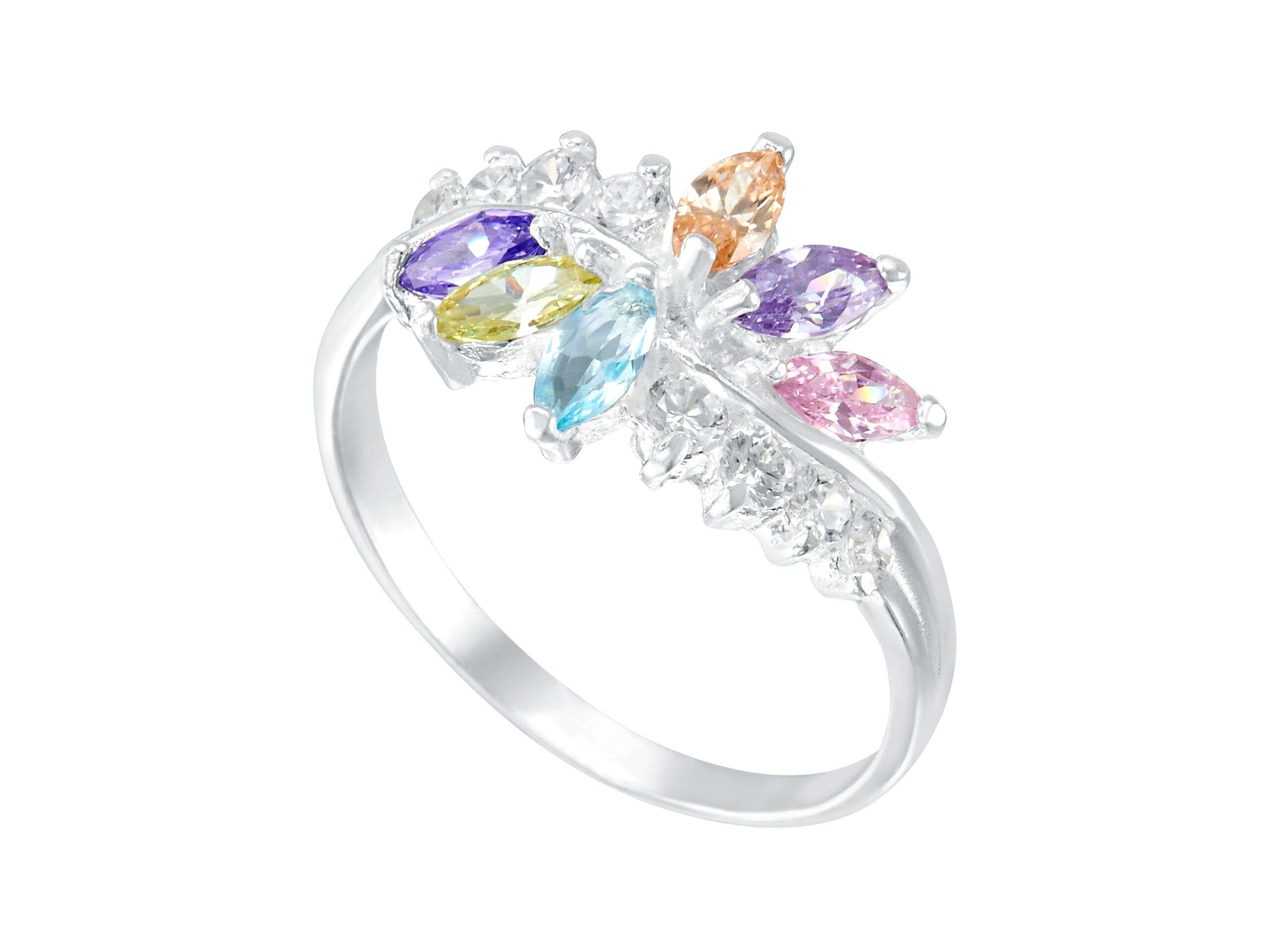 Anillo Entrelazado 6 Zirconias Ovalos Multicolor