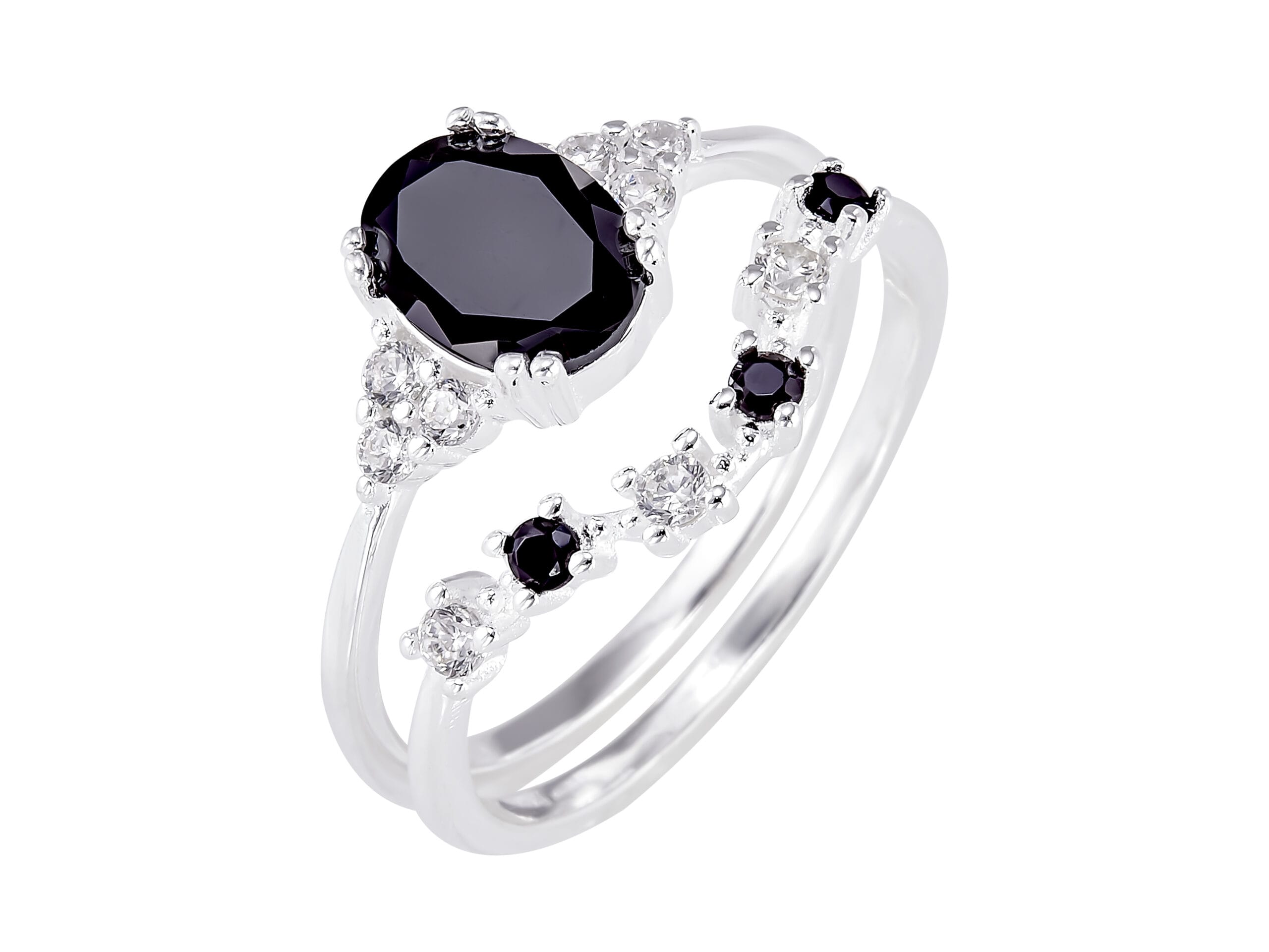 Alianzas Ovalo Zirconia Negra y Blanca