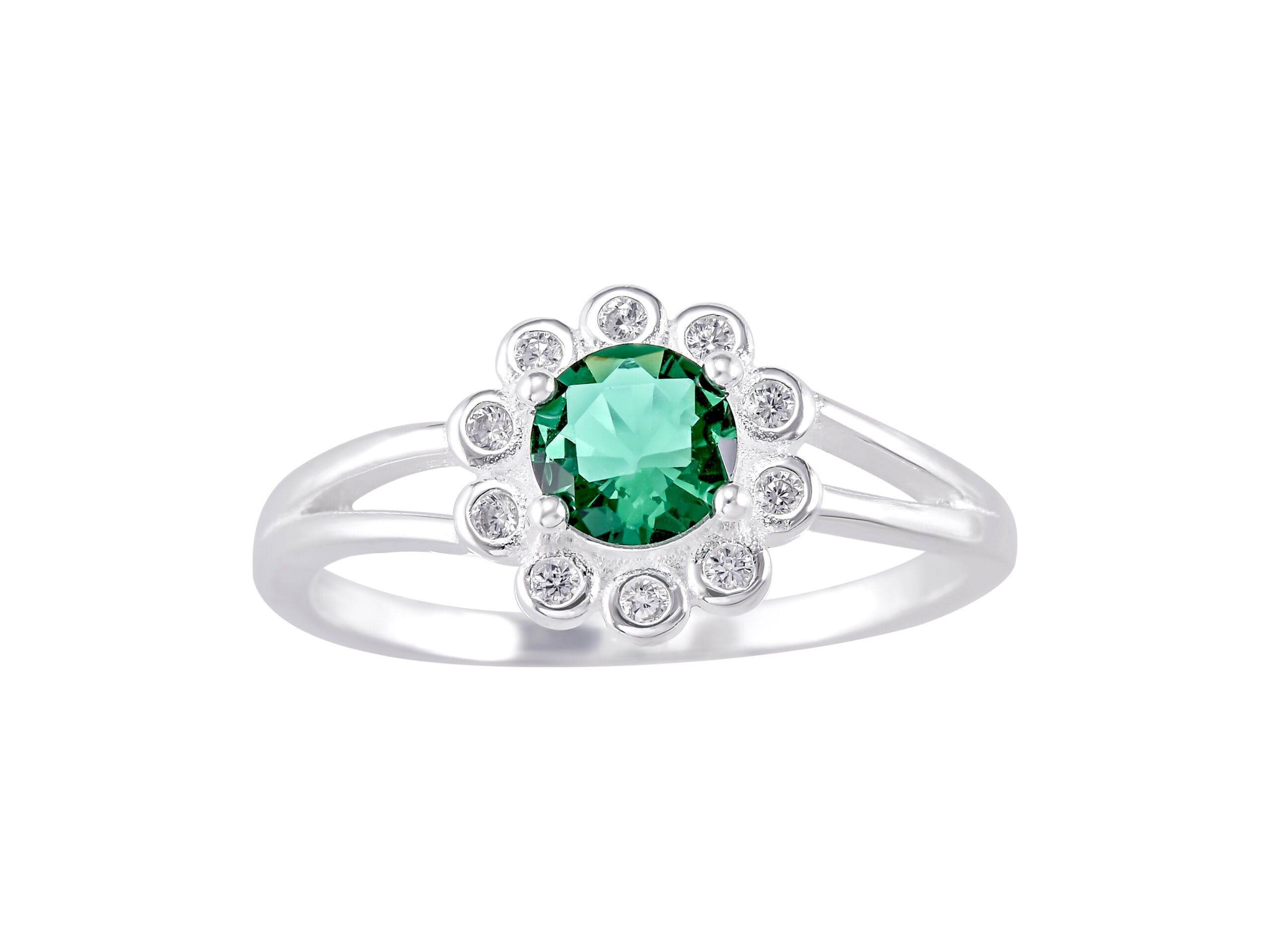Anillo Flor Zirconia Esmeralda