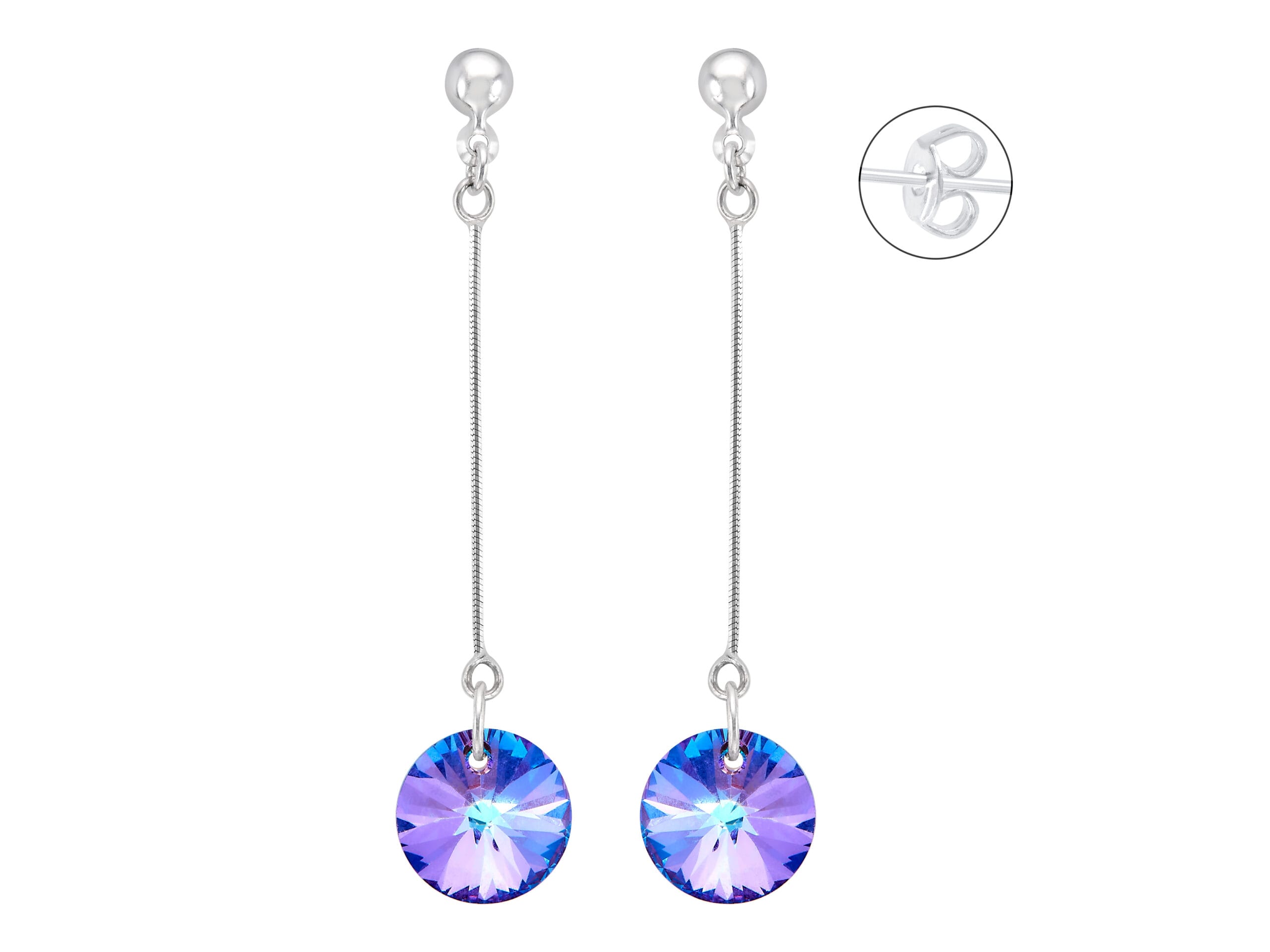 Aretes Cadena y Cristal Azul Colgante