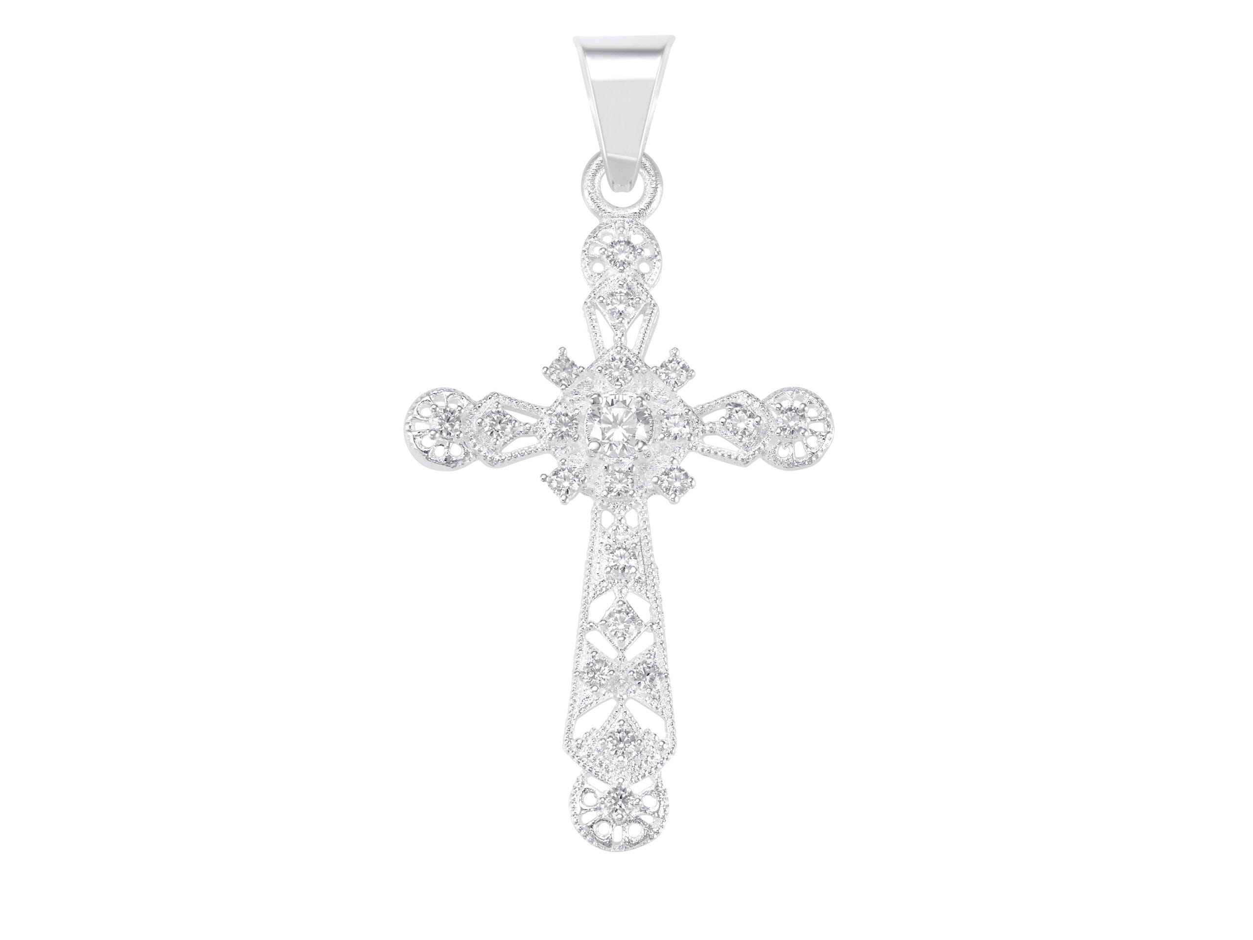 Dije Cruz Decorada y Zirconias Blancas