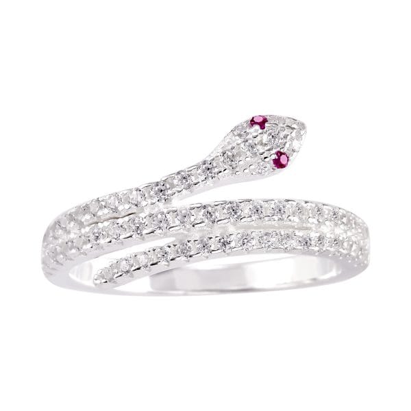 Anillo Serpiente Microzirconias y Ojos Rojos