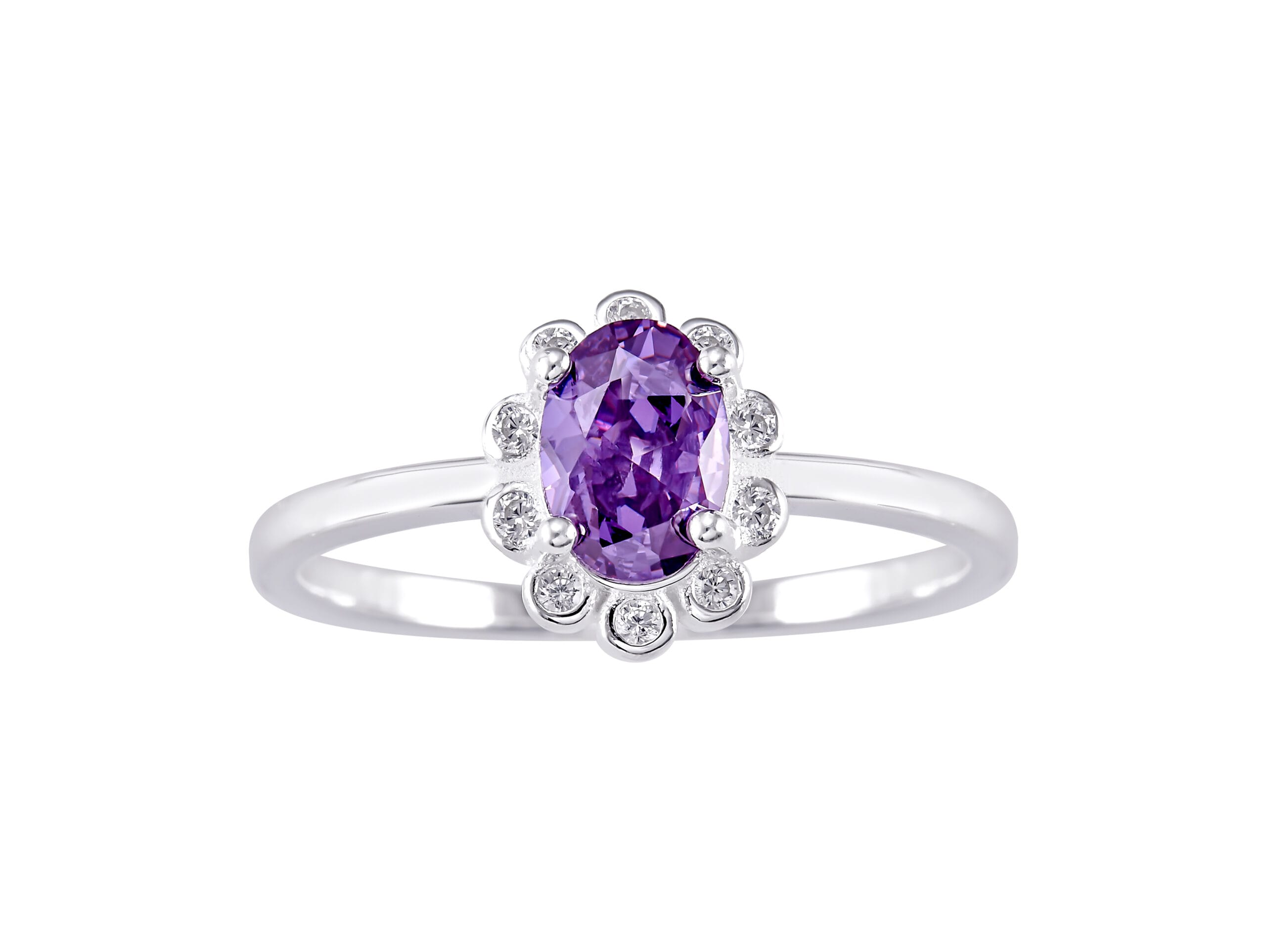 Anillo Flor Zirconia Ovalo Morada