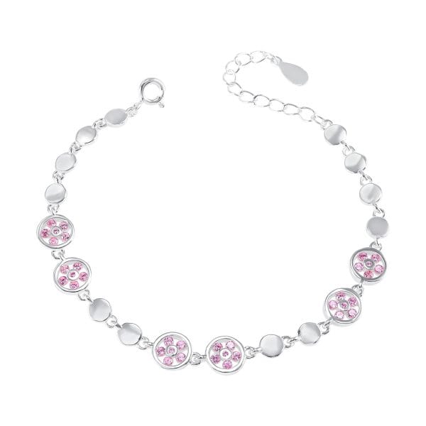 Pulsera Circulos Zirconias Rosadas y Circulos Liso