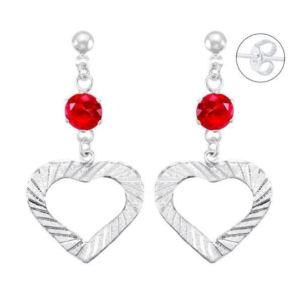 Aretes Corazon Calado y Zirconia Roja