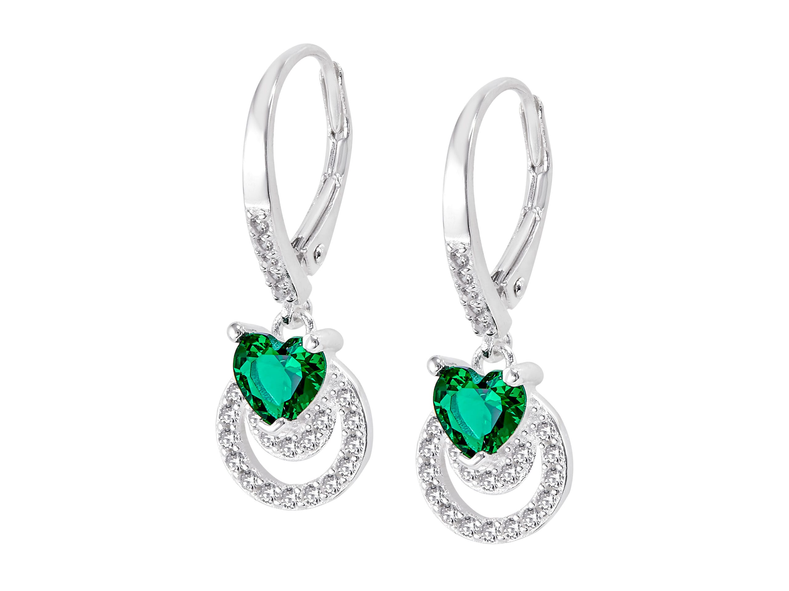 Aretes Corazon Esmeralda y Circulos Microzirconias