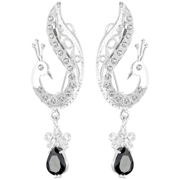 Aretes Pavorreal Gota Zirconia Negro y Microzirconias Blanco