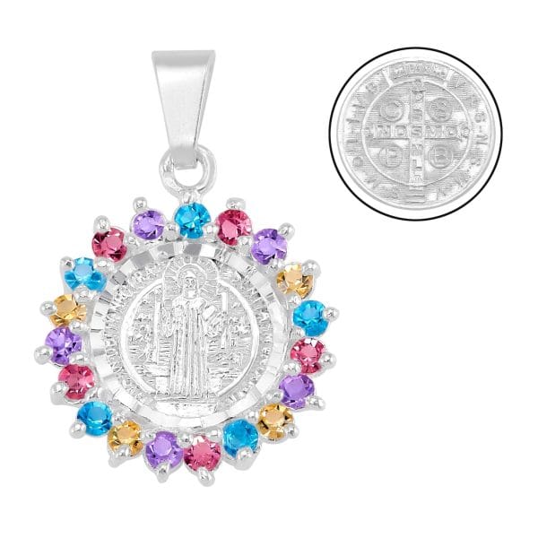 Dije Moneda San Benito y Zirconias Multicolor