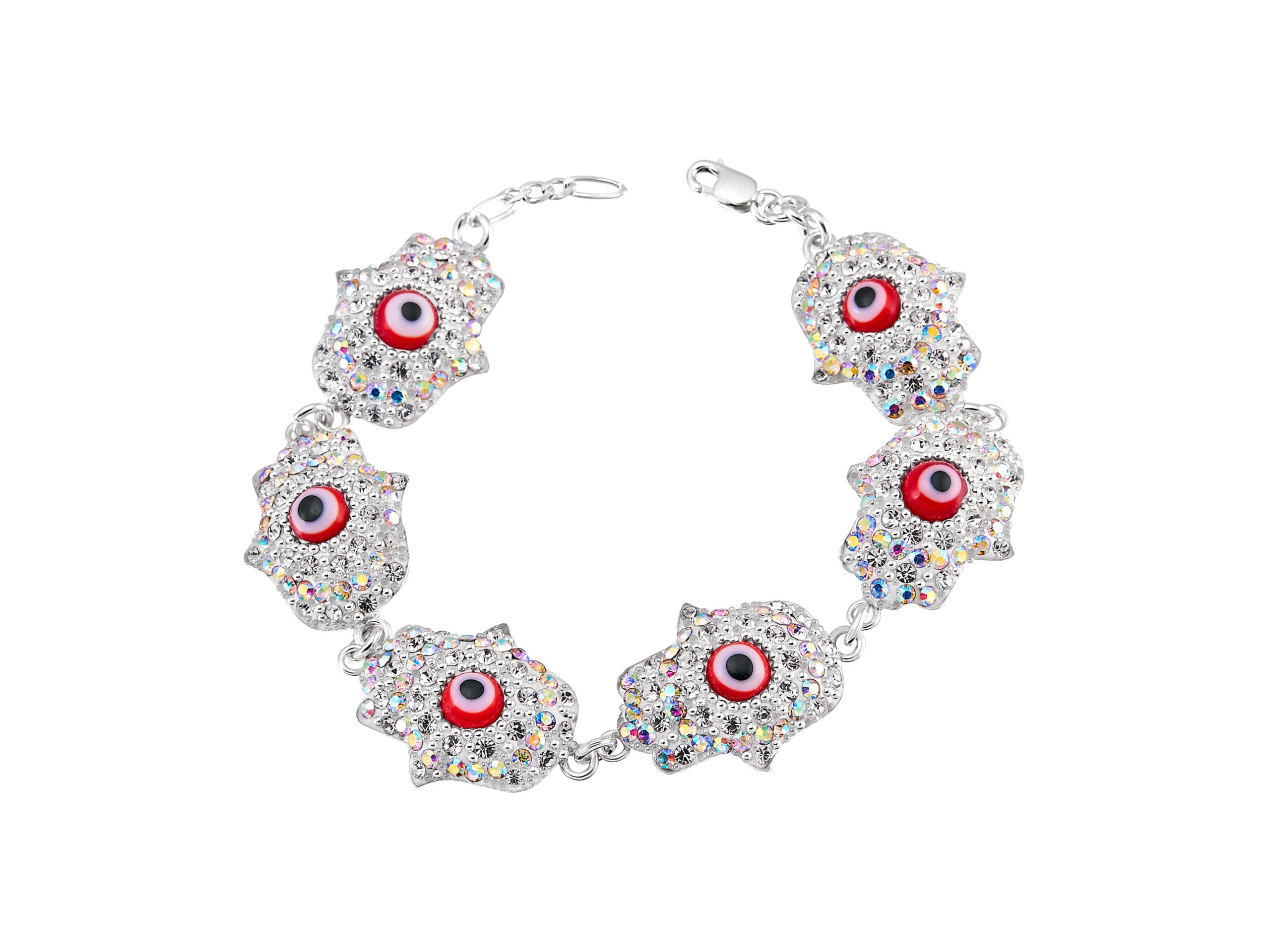 Pulsera Manos de Fatima Cristales y Ojo Rojo