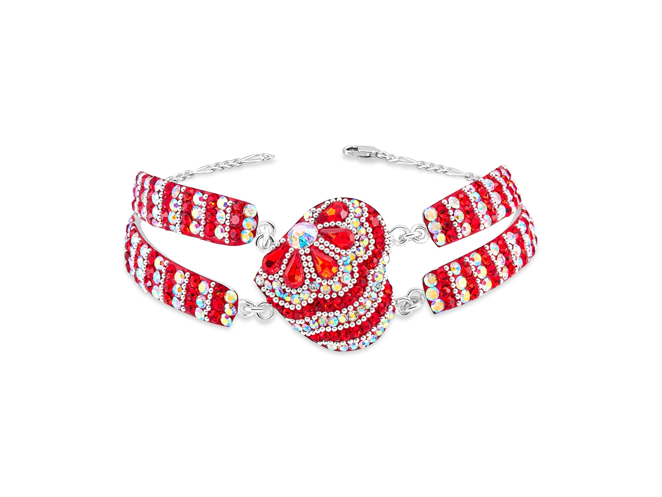 Pulsera Corazon Cristales Rojos y Blanco