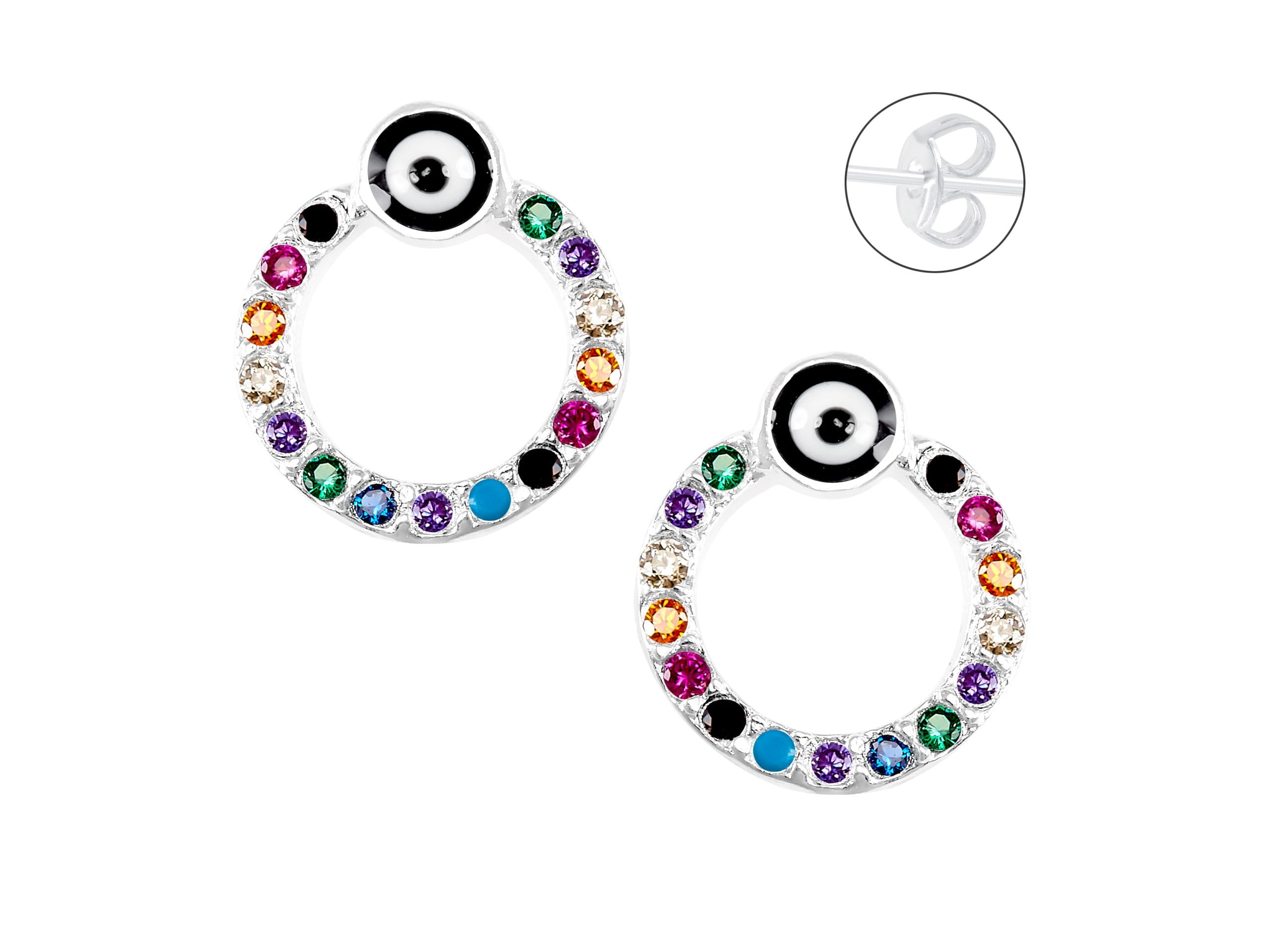 Aretes Circulo Ojo y Microzirconia Multicolor