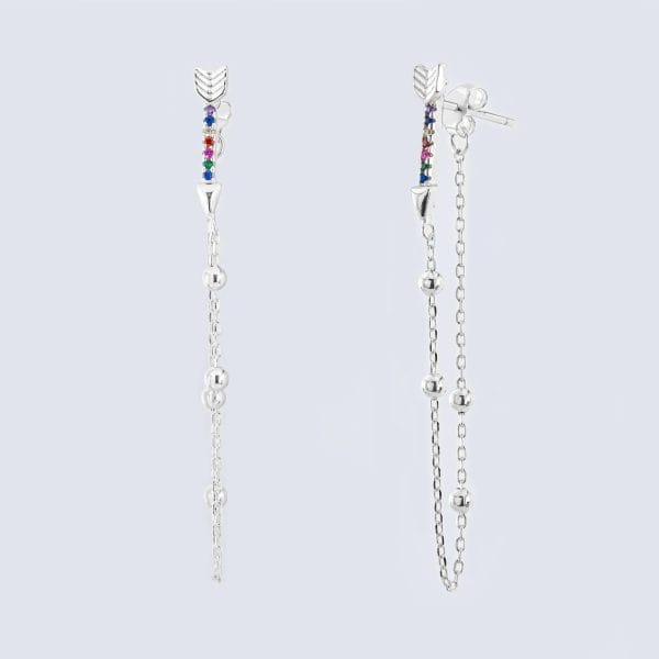 Aretes Flecha Cadenas Zirconias Multicolor