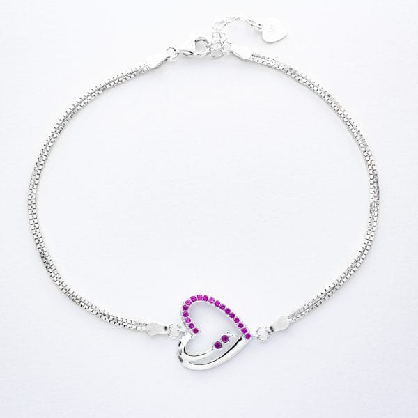 Pulsera Corazon Microzirconia Rosas
