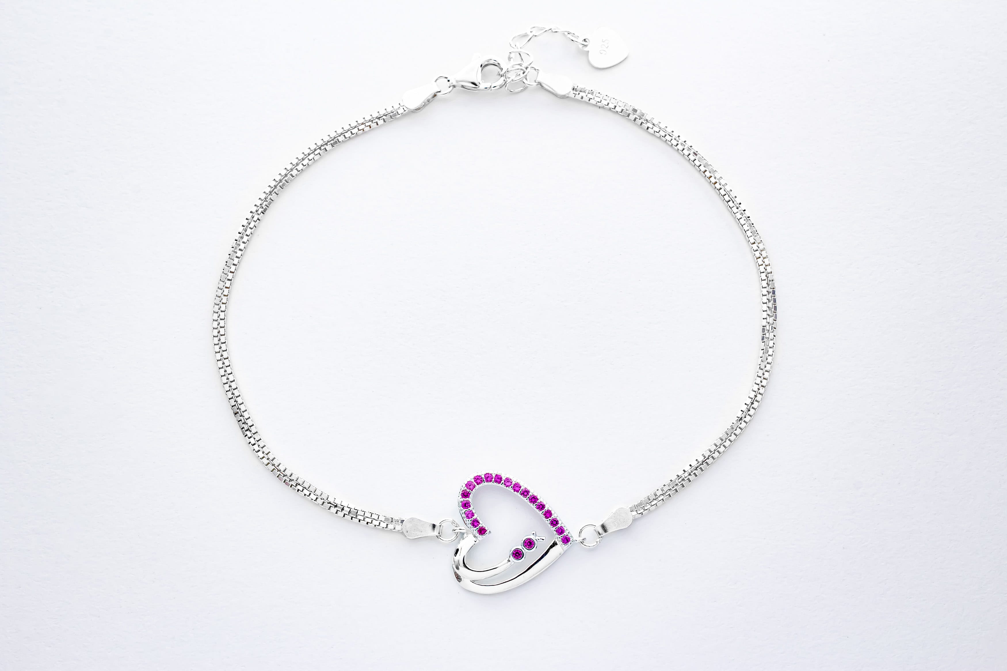 Pulsera Corazon Microzirconia Rosas