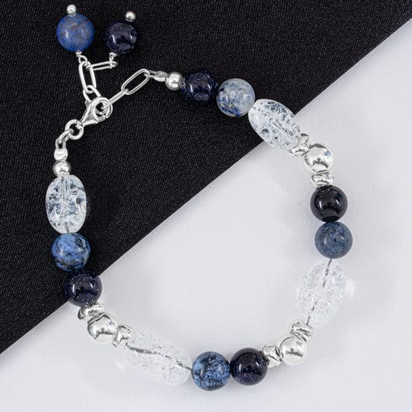 Pulsera Piedras Naturales Cuarzo Blanco, Lapiz Lazuli y Cornalina