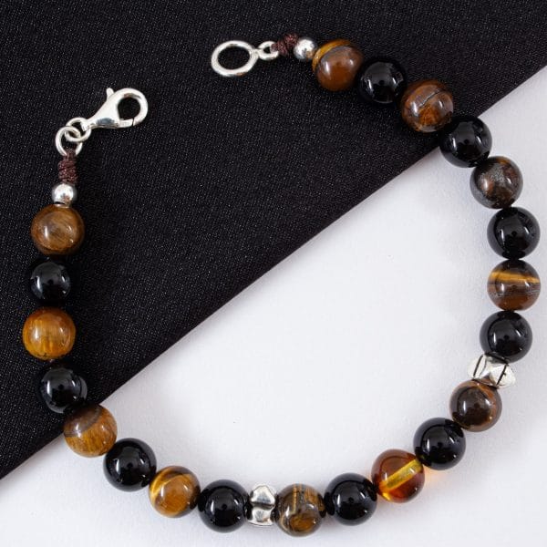 Pulsera Piedras Naturales Ojo de Tigre, Onix, y Ambar