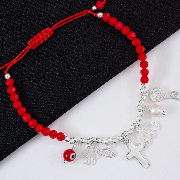 Pulsera Hilo Rojo, Llave San Benito, Perla, Ojo Rojo, Cruz, Mano, y Elefante