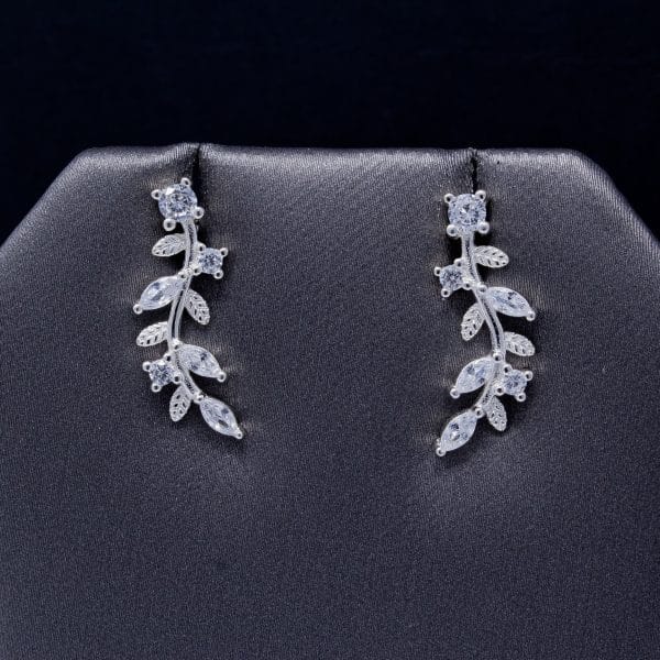 Aretes Rama Hojas Zirconias Blanco