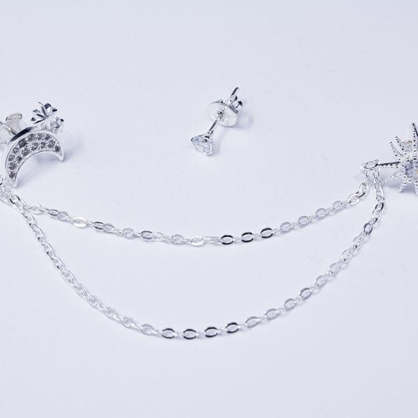 Aretes Luna 3 Estrellas Zirconias