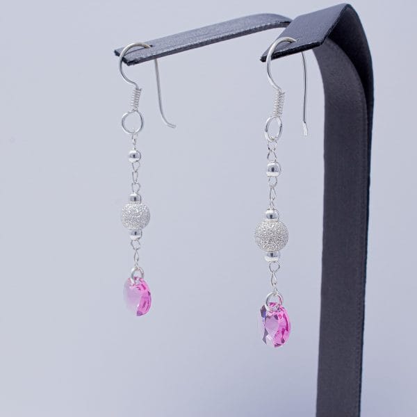 Aretes Bola Diamantada y Zirconia Rosa