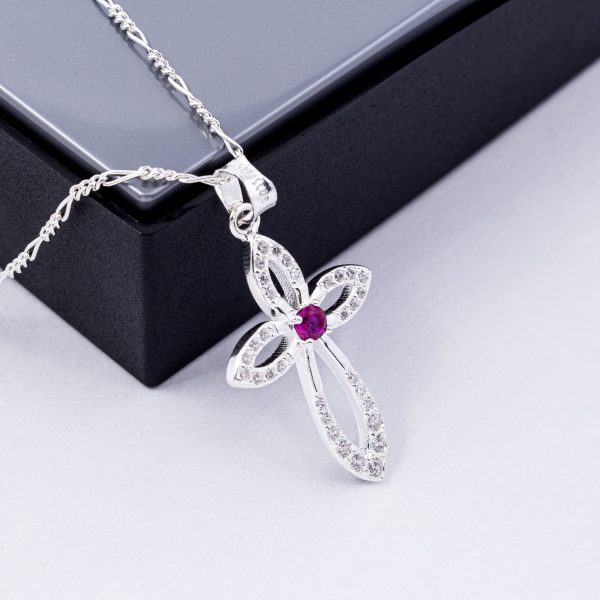 Dije Cruz Nudo de Bruja Zirconia Roja y Blanca