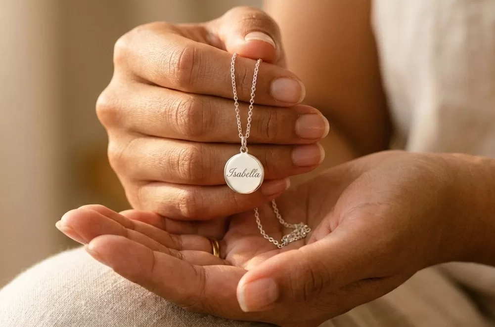 Pieza de plata .925 personalizada con nombre grabado