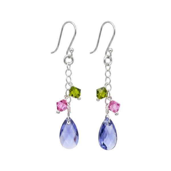 Aretes Swaroski Morado y Rombos Multicolor
