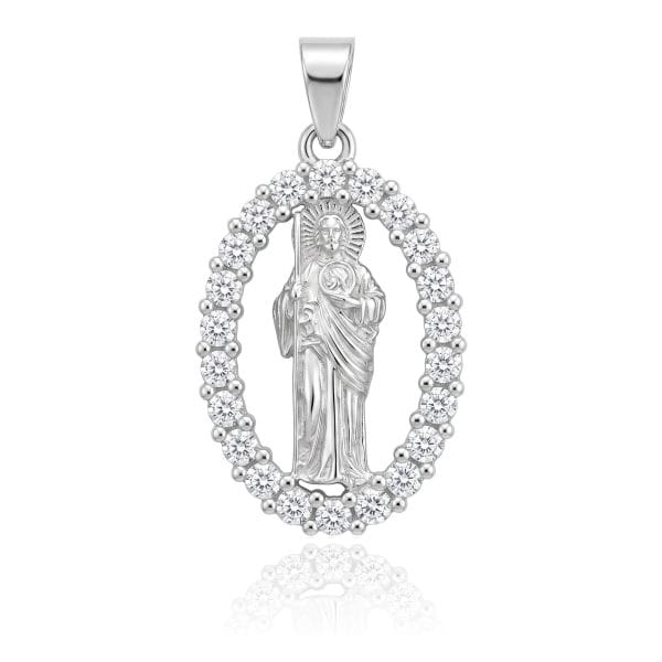 Dije San Judas Tadeo Zirconias Blanca al Contorno 2.8cm