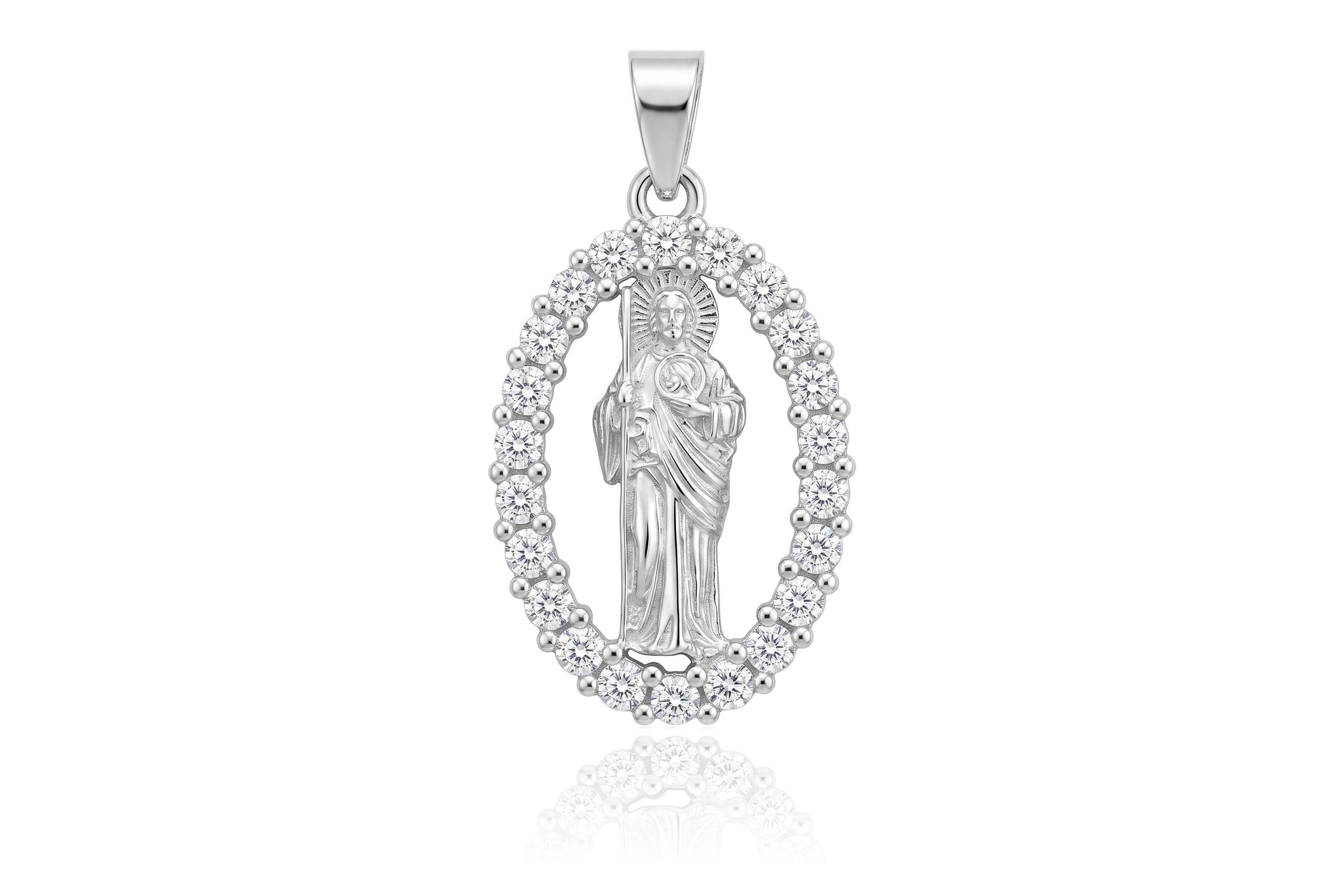 Dije San Judas Tadeo Zirconias Blanca al Contorno 2.8cm