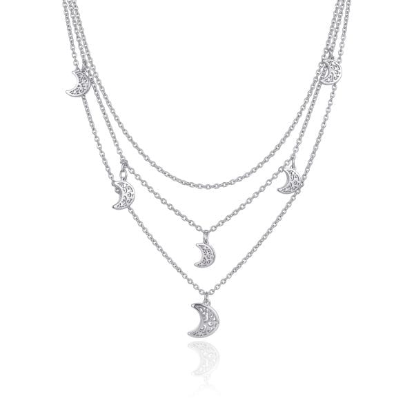 Collar 3 Cadenas Lunas Colgantes