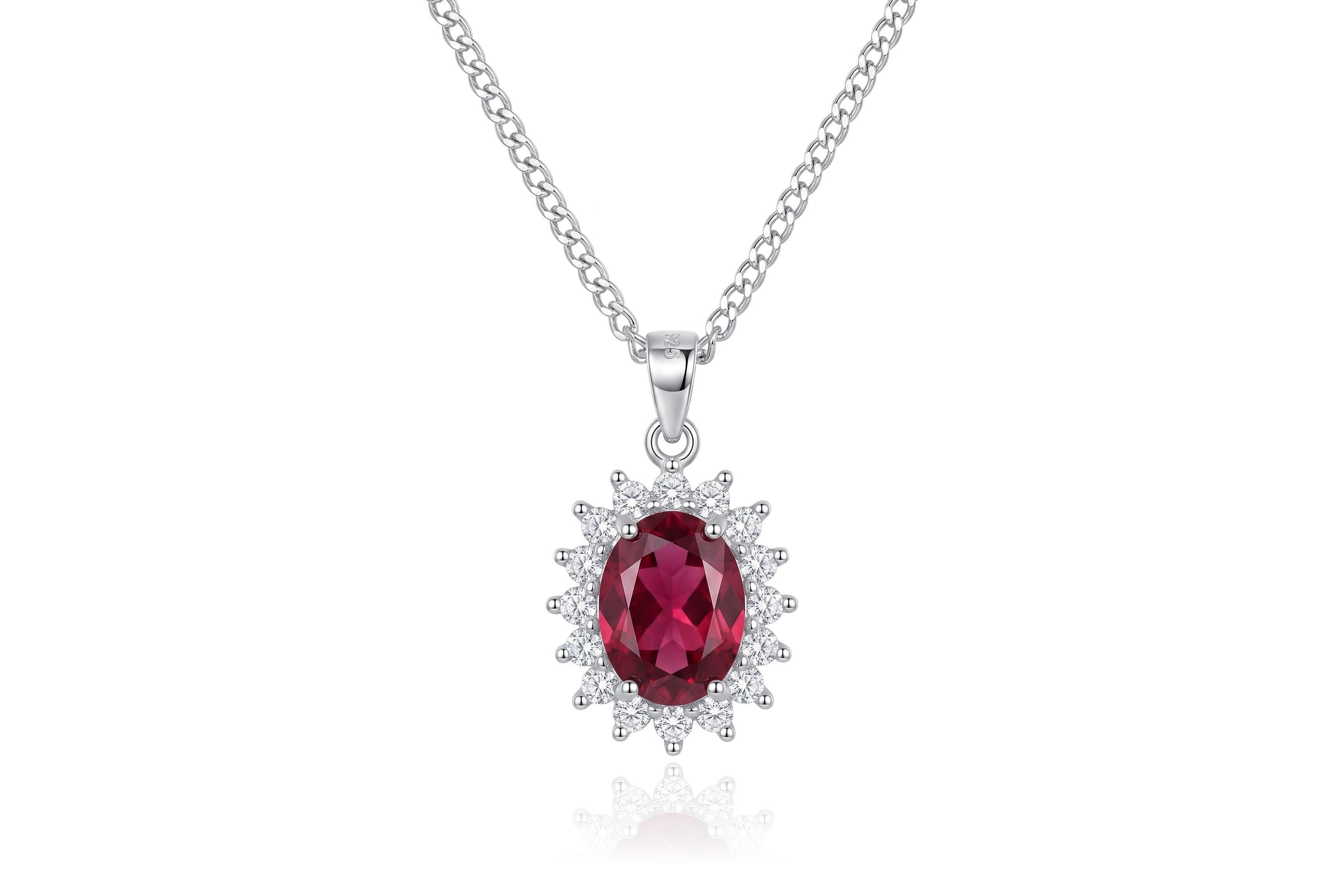 Gargantilla Ovalo Zirconia Roja Grande y Blanca al Contorno
