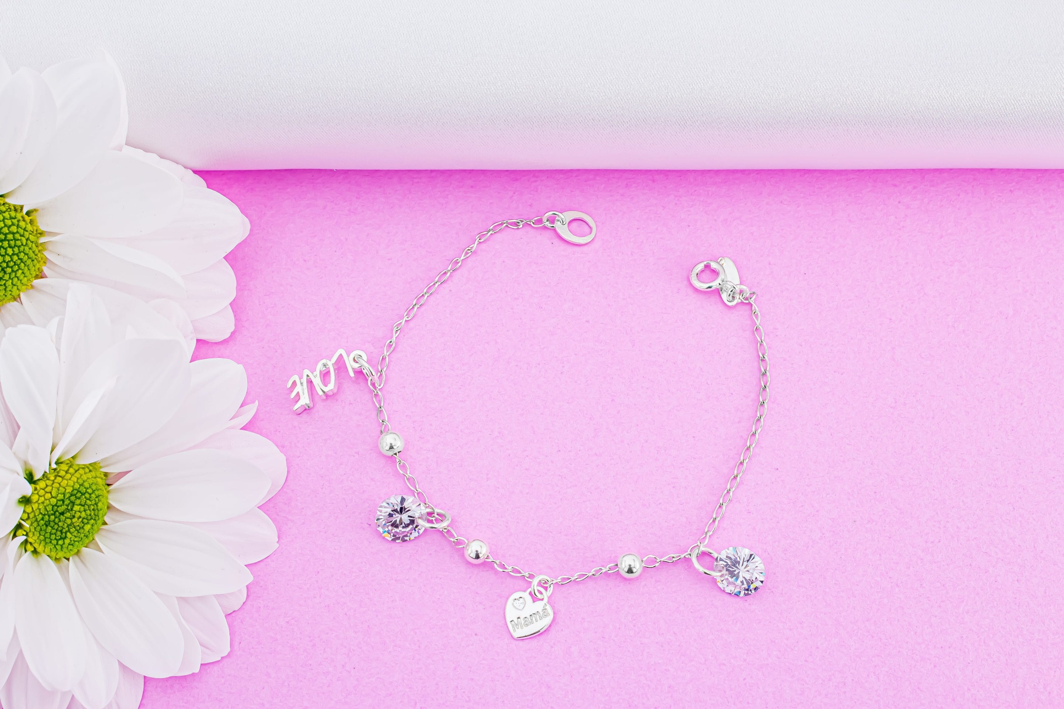 Pulsera Corazon LOVE Mama y Zirconia Circulo de Plata .925