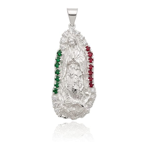 Dije Virgen de Guadalupe Grande Zirconias Roja Blanca y Verde