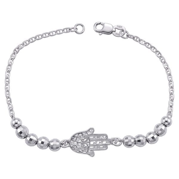 Pulsera Mano de Fátima y Bolas Facetadas