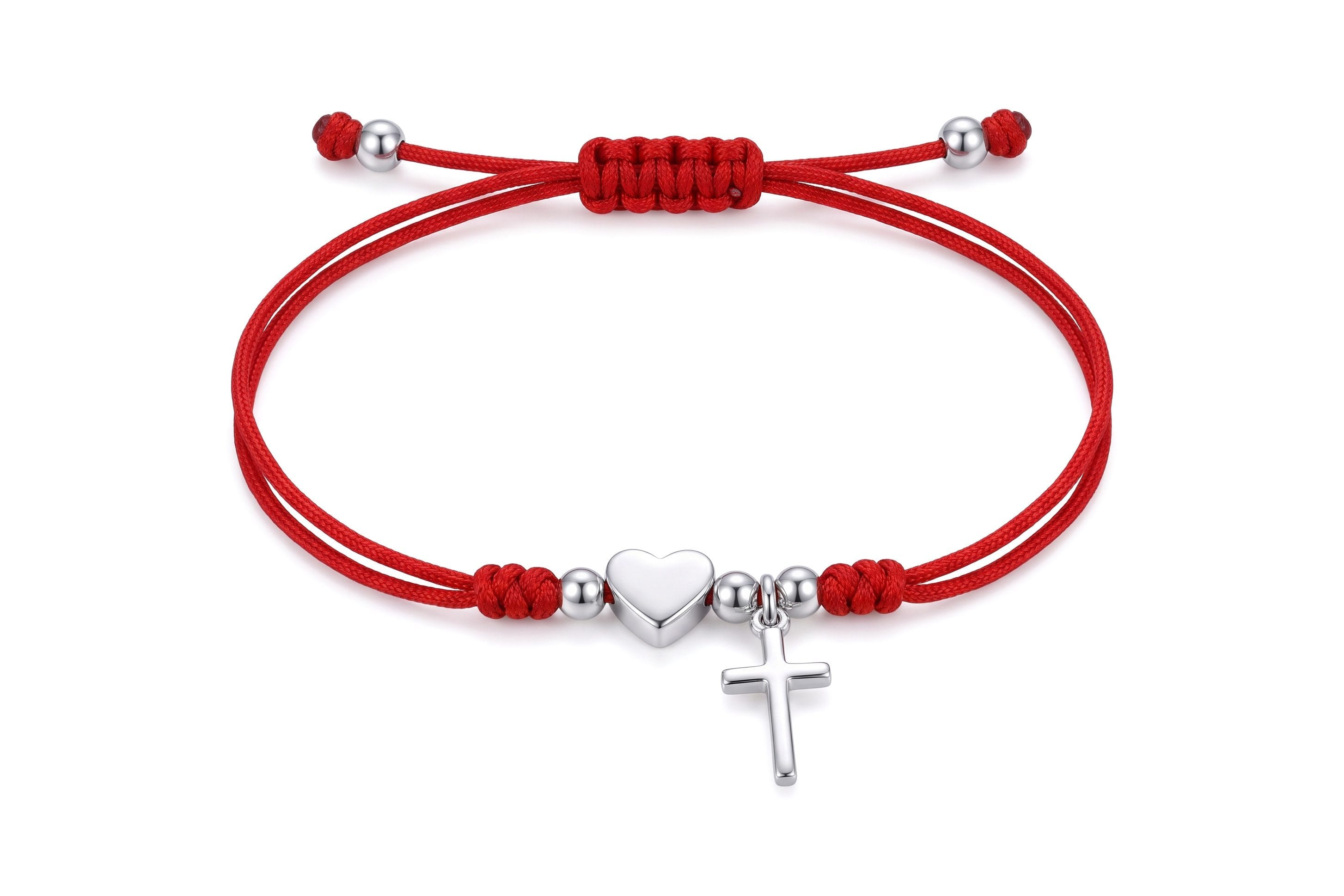 Pulsera Hilo Rojo Corazón y Cruz