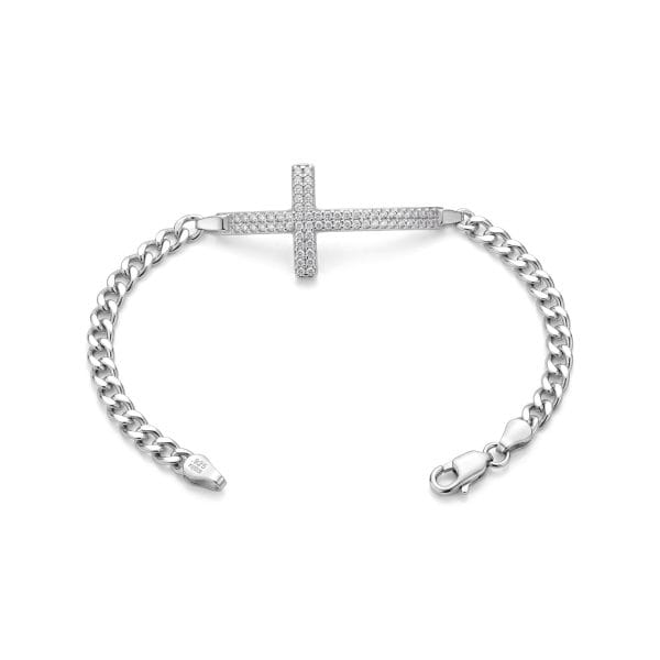 Pulsera Barbada Cruz Zirconias Blancas