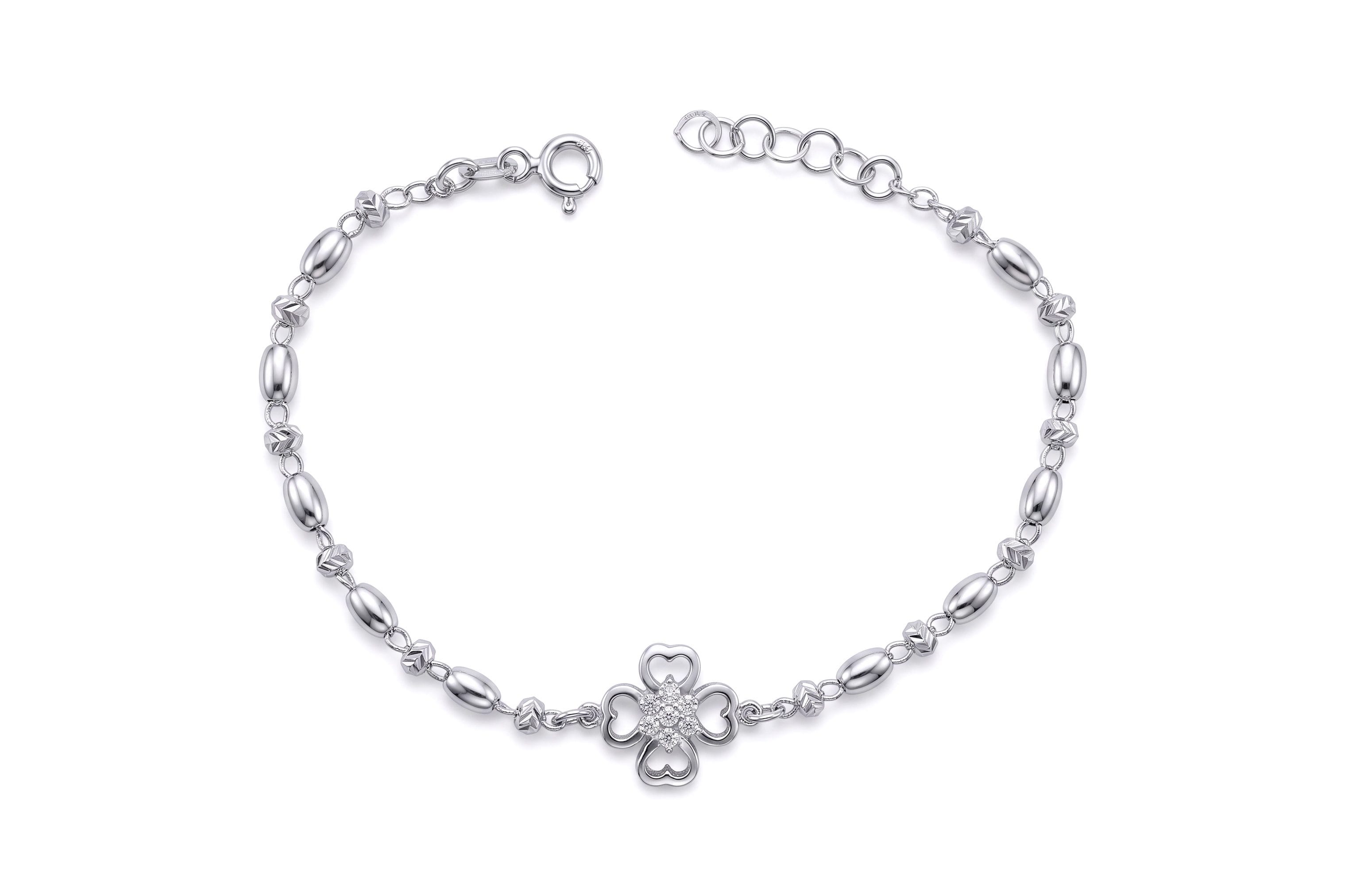 Pulsera Óvalos Lisos, Trébol y Bolas Facetadas