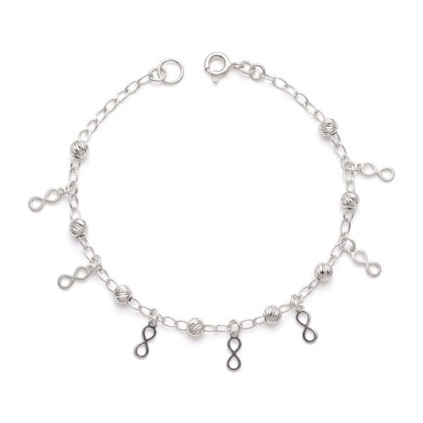 Pulsera Bola Diamantada e Infinitos Colgantes