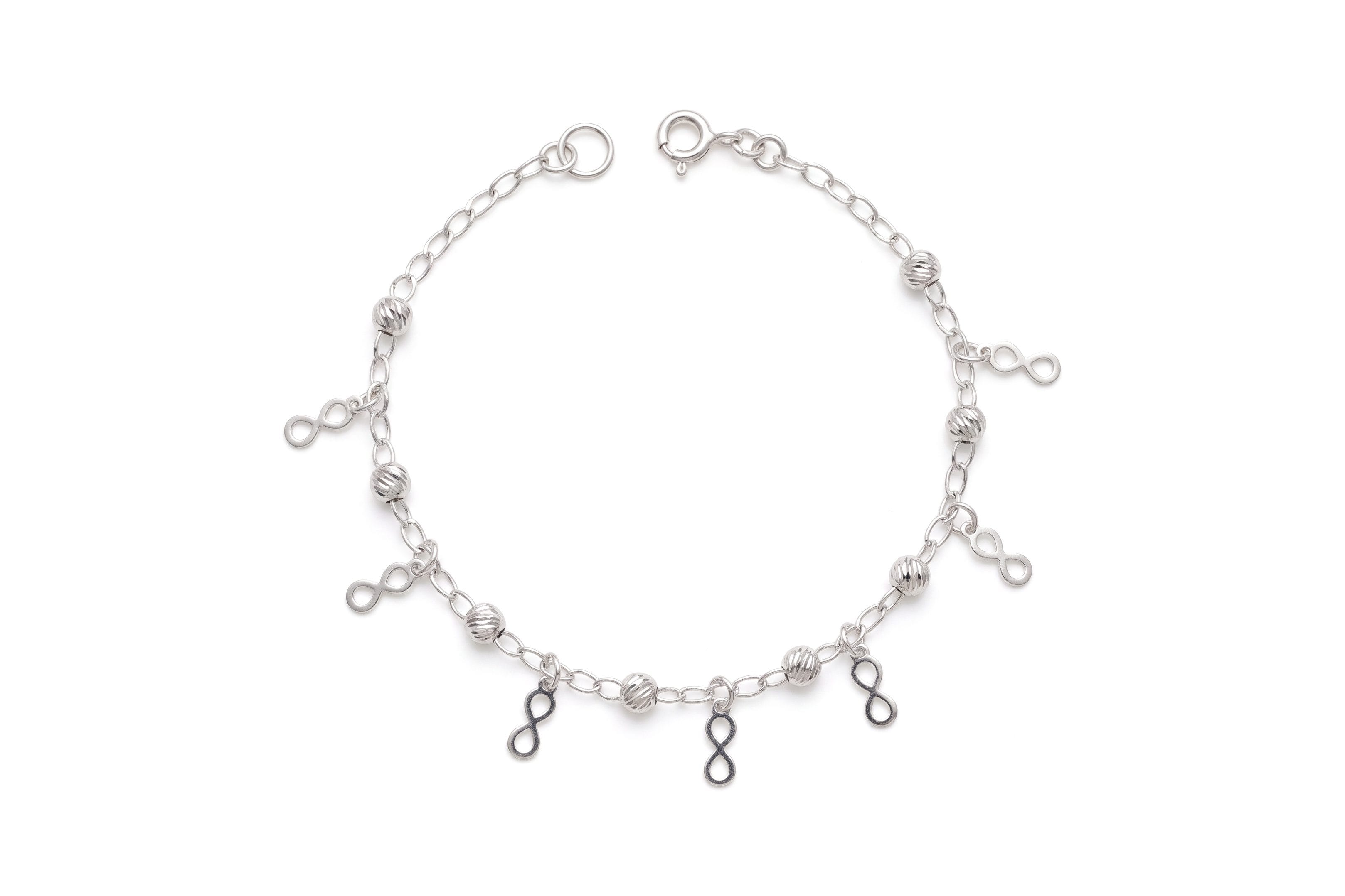 Pulsera Bola Diamantada e Infinitos Colgantes