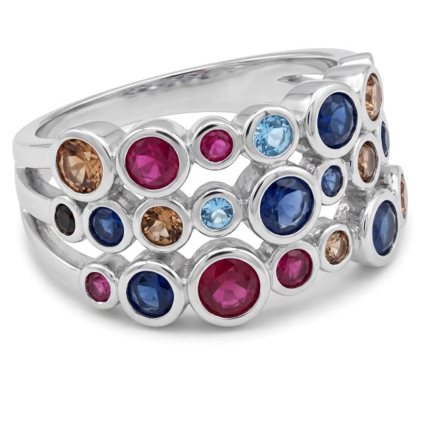 Anillo 3 Lineas Zirconias Multicolor