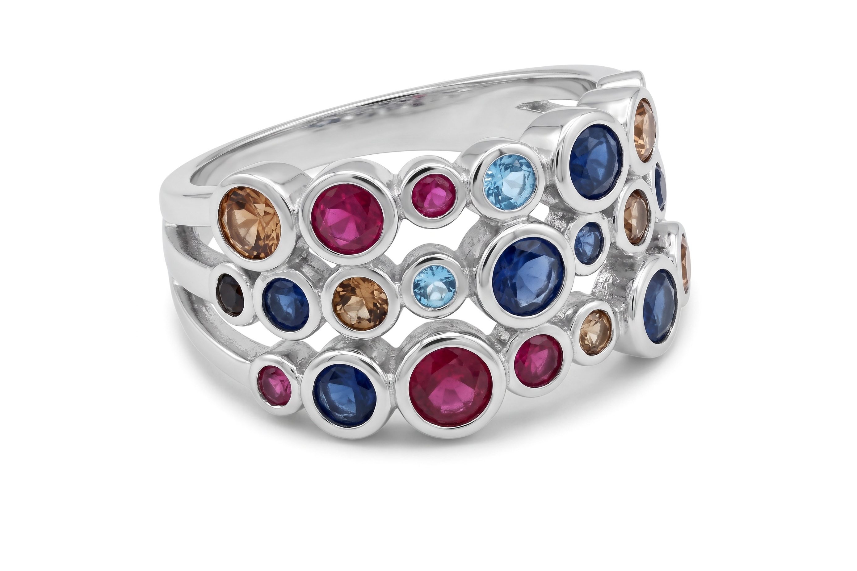 Anillo 3 Lineas Zirconias Multicolor