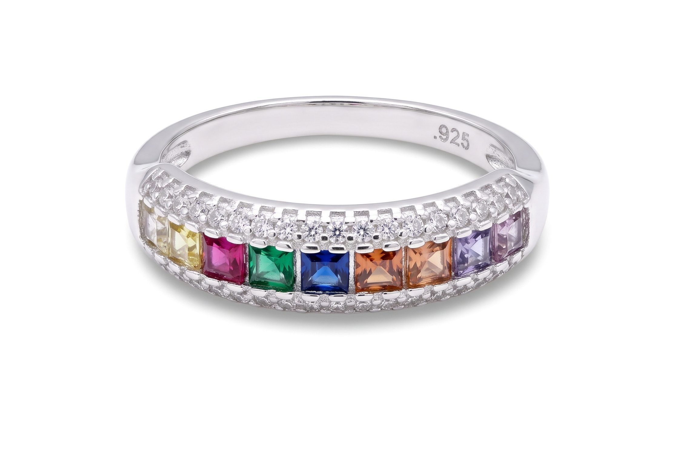 Anillo Rectangulos Zirconias Multicolor