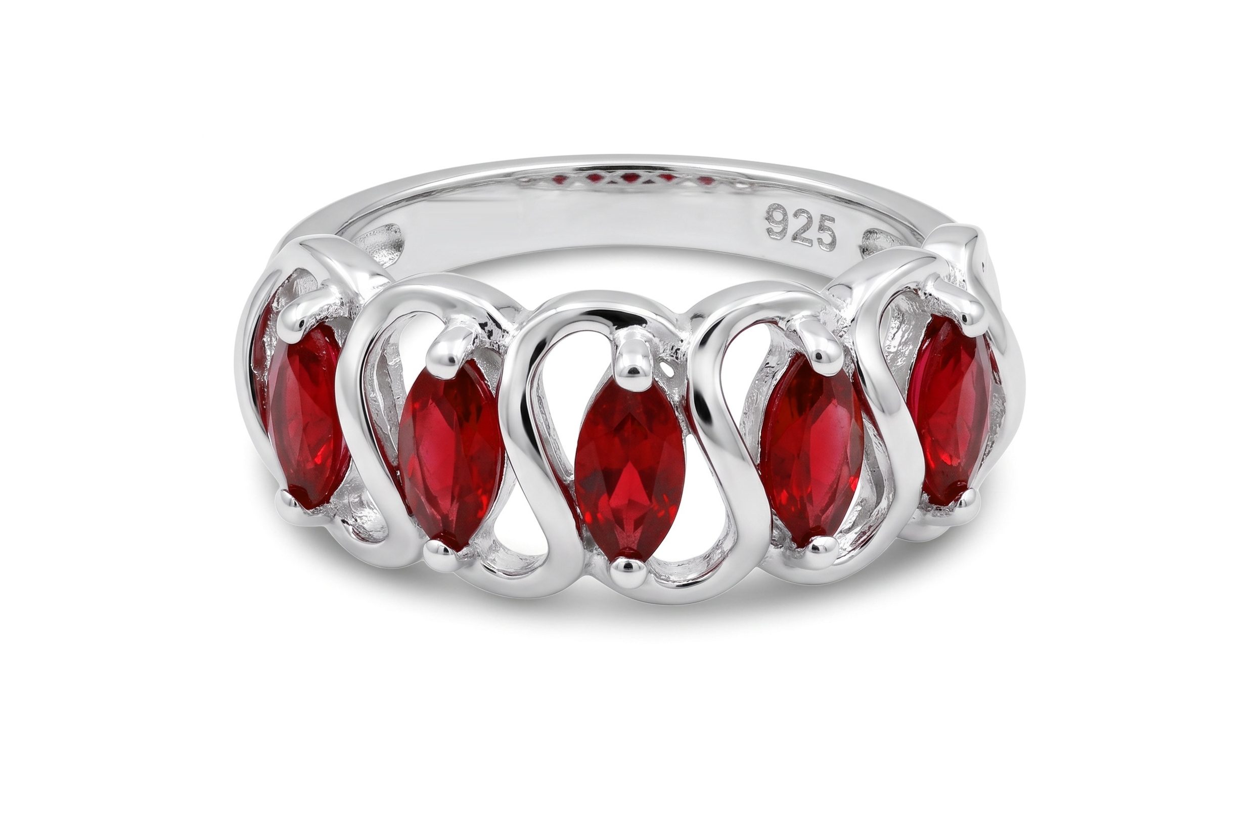 Anillo 5 Semillas Zirconias Rojas