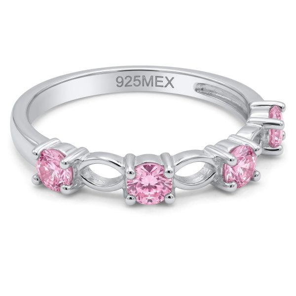 Anillo 5 Zirconias Rosas Entrelazado