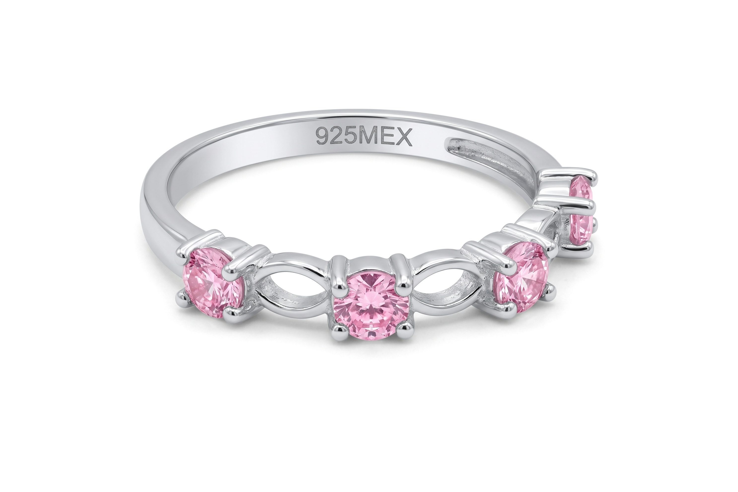 Anillo 5 Zirconias Rosas Entrelazado