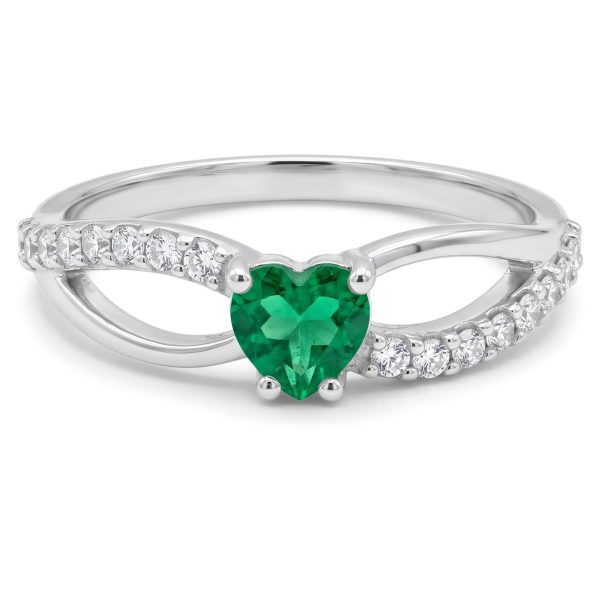 Anillo Corazon Entrelazado Zirconia Verde