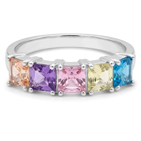 Anillo 5 Zirconias Cuadro Multicolor