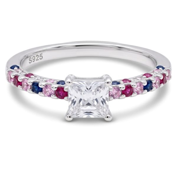 Anillo Cuadro Zirconia Blanca y Zirconias Multicolor