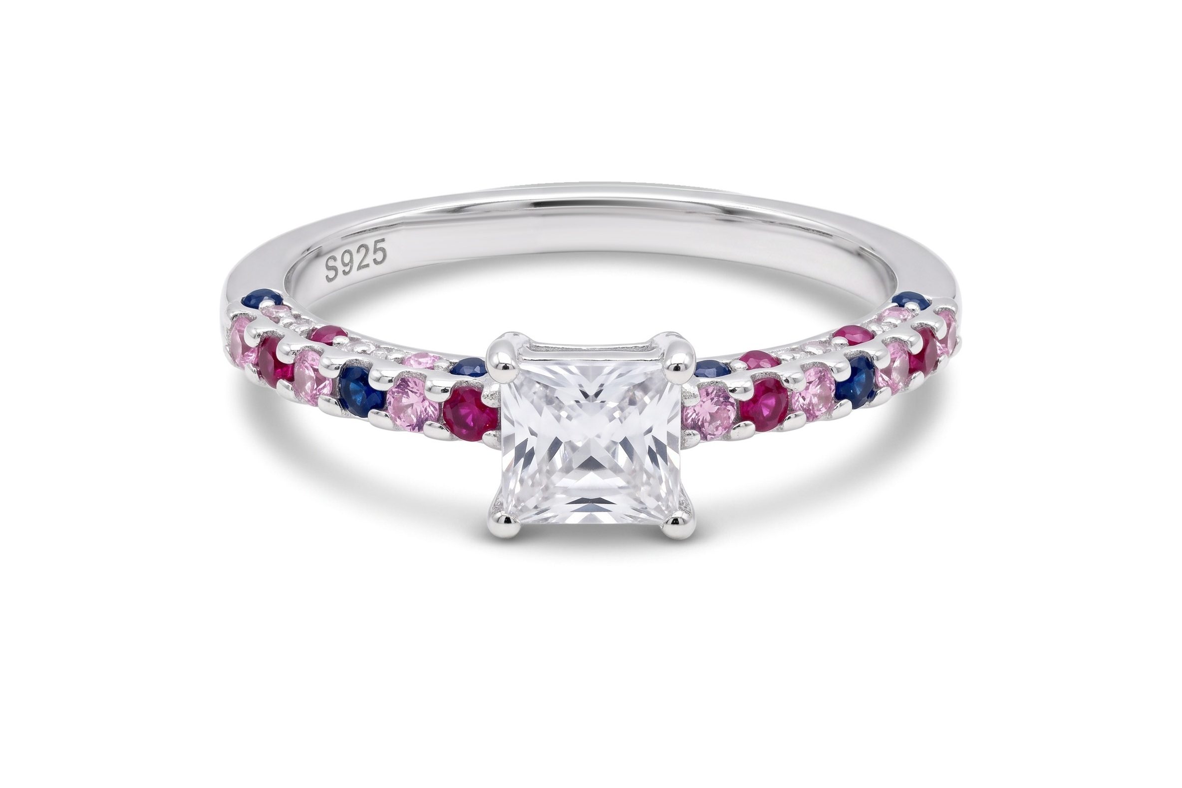 Anillo Cuadro Zirconia Blanca y Zirconias Multicolor